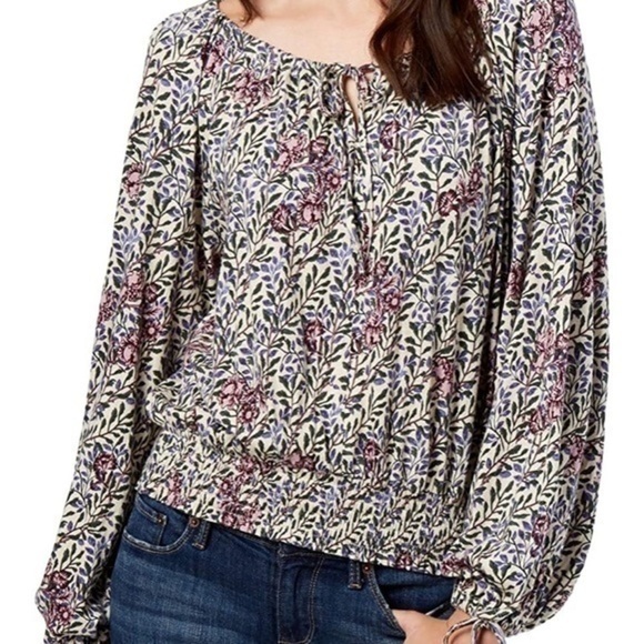Lucky Brand flowers and vines elastic waist blouse in size Small. EUC - Picture 2 of 11